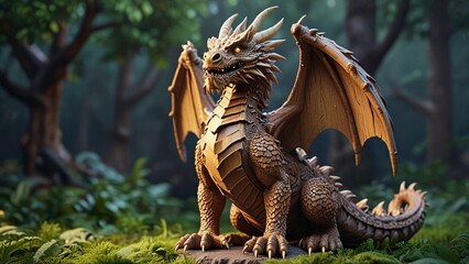 Fototapeta premium wooden dragon statue, 3d render. chinese zodiac