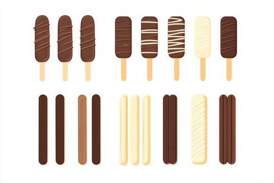 A set of chocolate sticks in flat design with soft and warm colors  white background