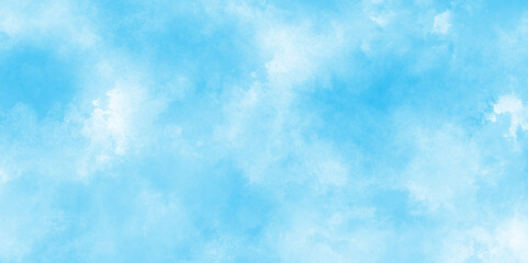 Vibrant clear blue sky with puffy and blurry natural clear clouds, Abstract blue watercolor painted sky background by teal color blue, Abstract blue color clouds background.