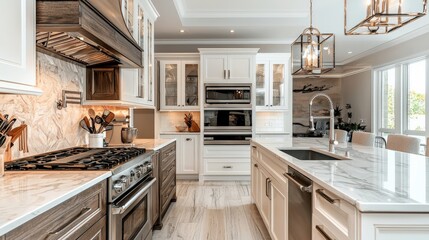 Luxurious kitchen design with high-end finishes and stylish lighting