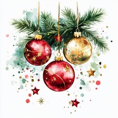 Hand drawn Christmas elements on a white background, Trees, Christmas decorations, balls, ribbons, confetti, Merry Christmas