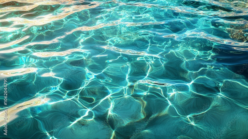 Poster A 3d clear ocean surface pattern with a reflection effect backdrop. Marble texture with a desaturated color scheme. Sunny aqua ripple movements with reflective reflections.