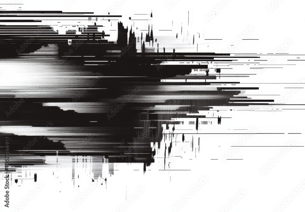 Aufkleber An abstract pixel background glitch texture with horizontal distortion of an image, broken video image on black background, VHS effect. Color digital noises, corrupted video signal from VHS.