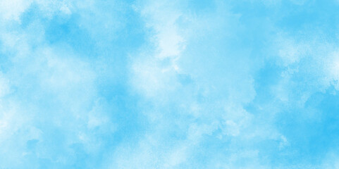 Vibrant clear blue sky with puffy and blurry natural clear clouds, Abstract blue watercolor painted sky background by teal color blue, Abstract blue color clouds background.