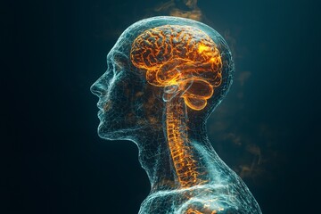 Background with selective focus and copy space. Hologram of the head brain.