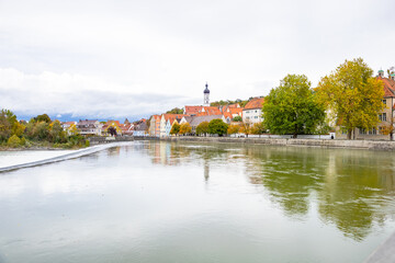 Fototapeta premium Landscape view of Lechwehr at landsberg am lech beautiful town at Germany.