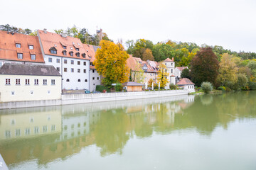 Fototapeta premium Landscape view of Lechwehr at landsberg am lech beautiful town at Germany.