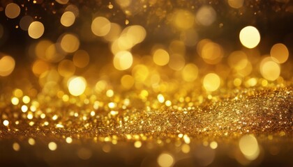 Radiant Golden Glitter Bokeh Background with Sparkling Light Bursts. Perfect for Holiday Celebration Themes, New Year Event Design, Festive Invitations, and Luxury Advertising Concepts