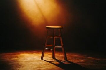Solo Wooden Stool in Dramatic Lighting