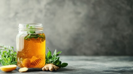 Refreshing Ginger Lemon Honey Tonic in Glass Jar