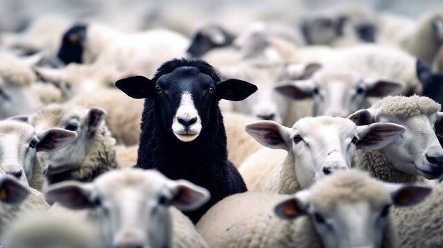 Black sheep among white, different unique special leader identity, crowd leadership