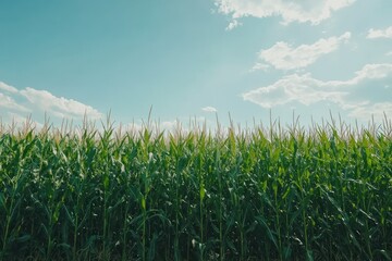 Obraz premium Lush Green Cornfield Under a Clear Blue Sky
