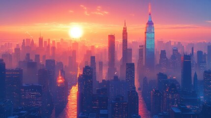 Fototapeta premium Colorful artistic city illustration consisting of many buildings and streets