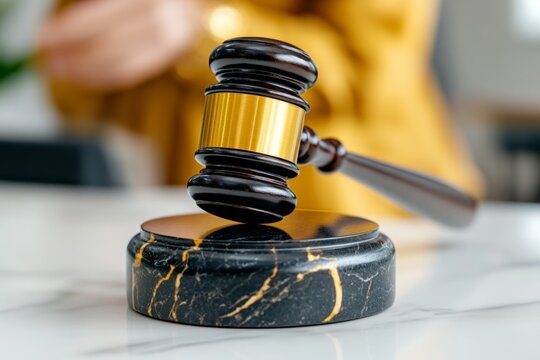 Minimalist depiction of a judgeâ€™s bench with a gavel, capturing the simplicity and formality of legal proceedings, symbolizing authority and structure