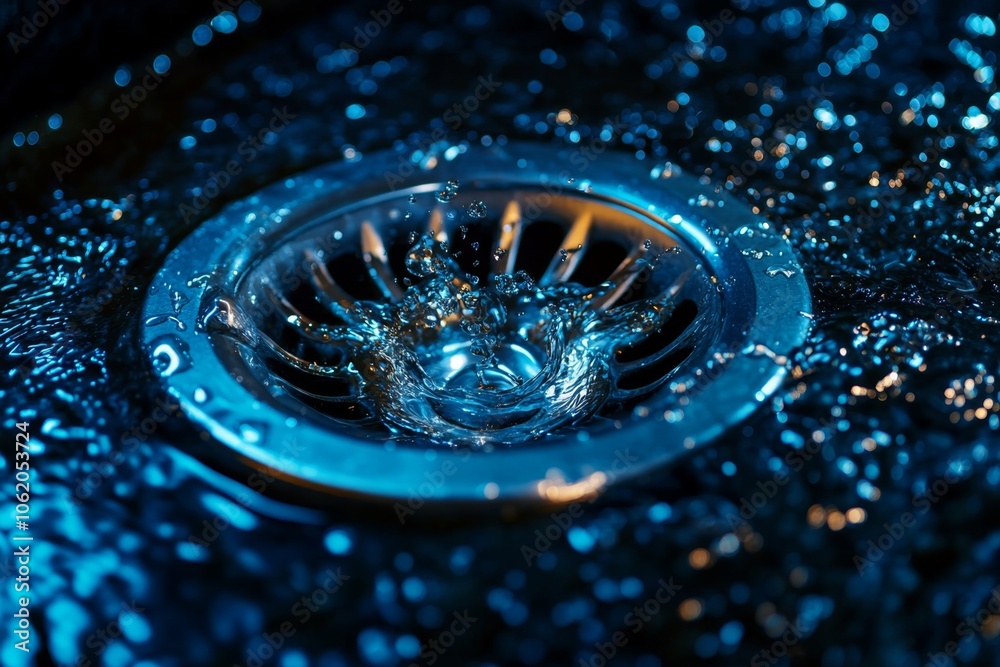Poster minimalist line art of a swirl down a drain, capturing the simple and natural flow of water in a cle