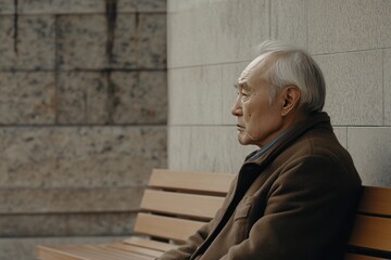 Thoughtful Elderly Man Sitting Alone on Bench