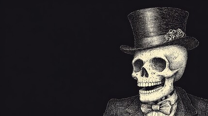 Classic Skull with Top Hat Illustration