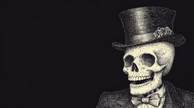 Classic Skull with Top Hat Illustration