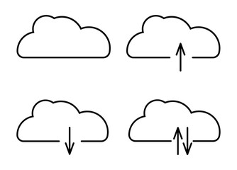 Set of cloud data and technology rounded  line icons