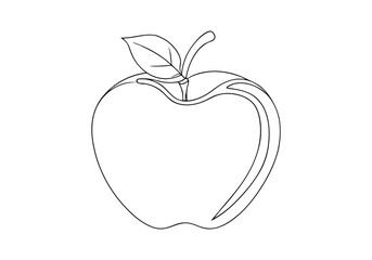 Continuous Line Art of an Apple. Minimalist Fruit Illustration for Kitchen Decor
