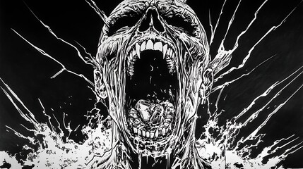 Distorted Skull with Shattered Mask and Screaming Expression