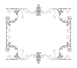 Vintage frame. Gray and black abstract floral frame on black background.