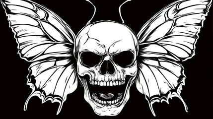 Obraz premium Screaming Skull with Butterfly Wings Design
