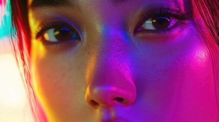 Close-up of face with purple and pink tones