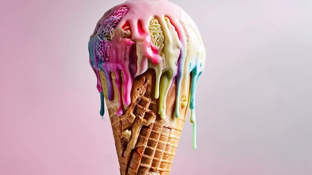 Rainbow ice cream is melting