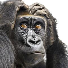 Gorilla holding his head in worry, AI generated