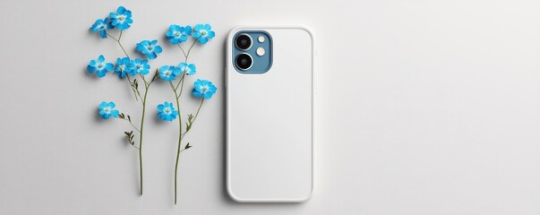 3D model of a forgetmenotthemed phone case, decorated with small blue flowers and a gentle quote, Forgetmenot phone case design, Trendy and sentimental