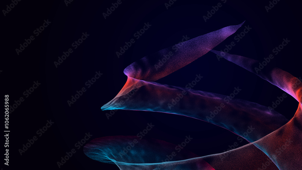 Poster collection of bright dots on a dark background. abstract sound wave of particles. data network. 3d r