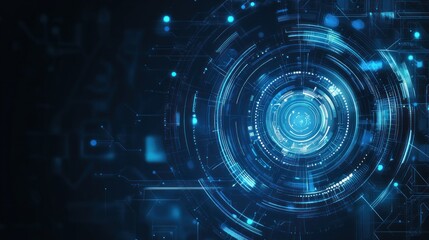 Fototapeta premium Blue digital round circular machine technology cyberpunk modern time machine travel background wallpaper AI generated image