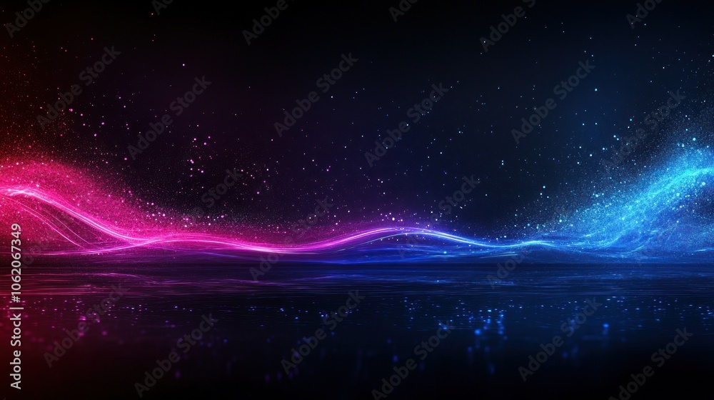 Wall mural futuristic digital data network abstract signal wave glowing modern technology cyber background wall