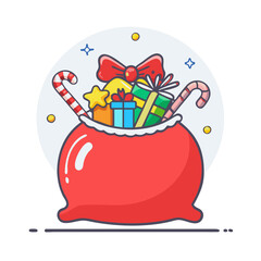 Santa sack filled with Christmas presents and candy canes