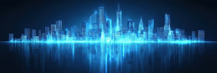 Obraz premium Creative Abstract Marketing Background Featuring a 3D Rendered Futuristic Cityscape with Neon Lights and Skyscrapers, Ideal for Business, Technology, or Digital Marketing Concepts. This Vibrant Vector