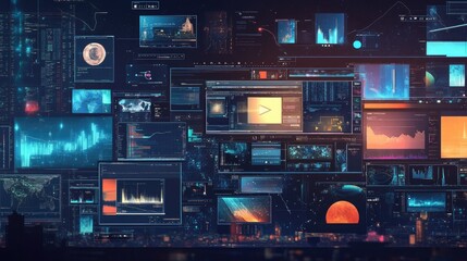 Fototapeta premium A creative timeline illustrating the progression of video editing software tools, showcasing innovations in post-production efficiency.