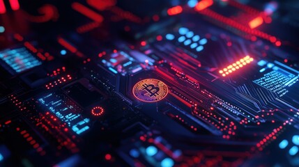 Fototapeta premium Futuristic circuit board machine Glowing cyberpunk neon energy advanced technology background wallpaper AI generated image