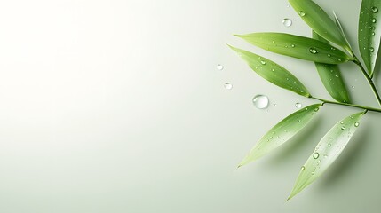 Fototapeta premium Fresh Bamboo with Dew Drops on Pastel Green Background