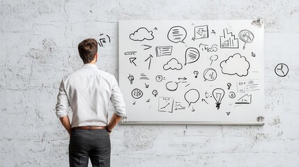 Fototapeta premium Entrepreneur mapping out business strategy on glass board, focused mindset