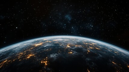 Obraz premium Close up of the Earth at night with the stars visible in the background. Concept of wonder and awe at the vastness of the universe and the beauty of the night sky