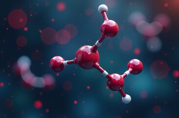 A red molecule floats gracefully in the air against a blue background