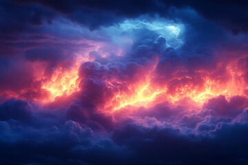 Fototapeta premium Dark blue stormy sky with dramatic, intense clouds and deep shadows, capturing the powerful and moody atmosphere of an approaching thunderstorm. 