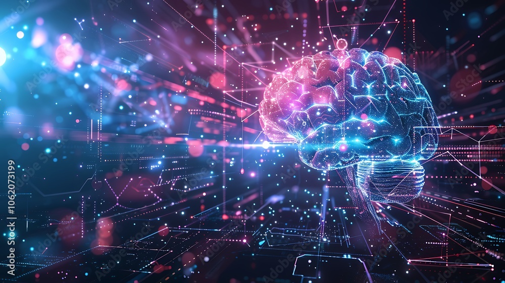 Wall mural abstract technology background with circuit board and human brain. artificial intelligence concept