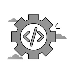 Software Development Icon – A Gear with Code Symbol, Representing Programming, Engineering Processes, and Digital Automation – For Dark Backgrounds