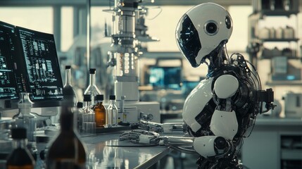 Fototapeta premium AI Artificial Intelligence Robot like human with digital graphic tech