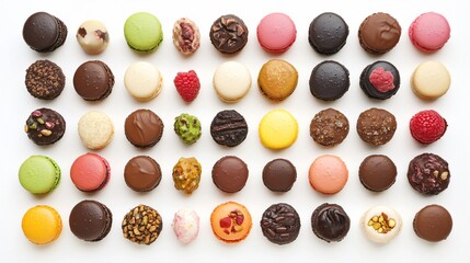 Assorted Macarons in a Grid Pattern