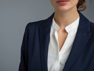 A business-oriented woman wearing a suit and tie, ready for work or professional engagements.