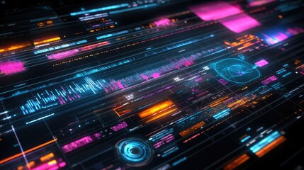 Fototapeta premium A vibrant interactive timeline displaying video editing software tools and features, aimed at improving post-production quality.