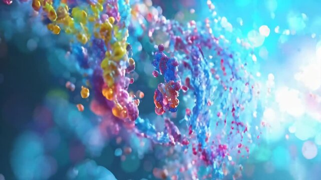 A close-up of vibrantly colored RNA molecules, emphasizing their role in carrying genetic information and facilitating protein synthesis